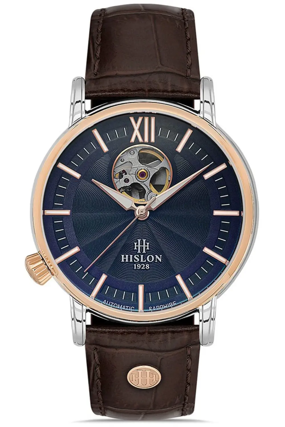 Erkek Çok Renkli-lacivert Çelik Kasa Yuvarlak Kadran Deri Kordonl