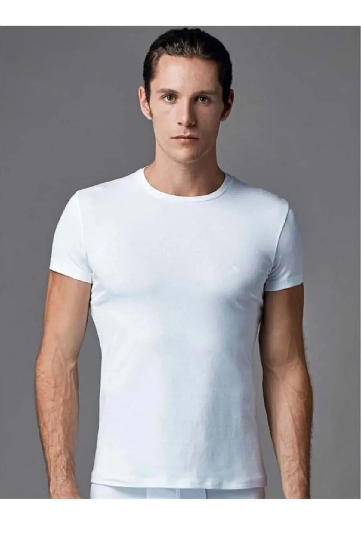 Erkek, Compact, %95 Pamuk, 2'li O Yaka T-Shirt, Beyaz