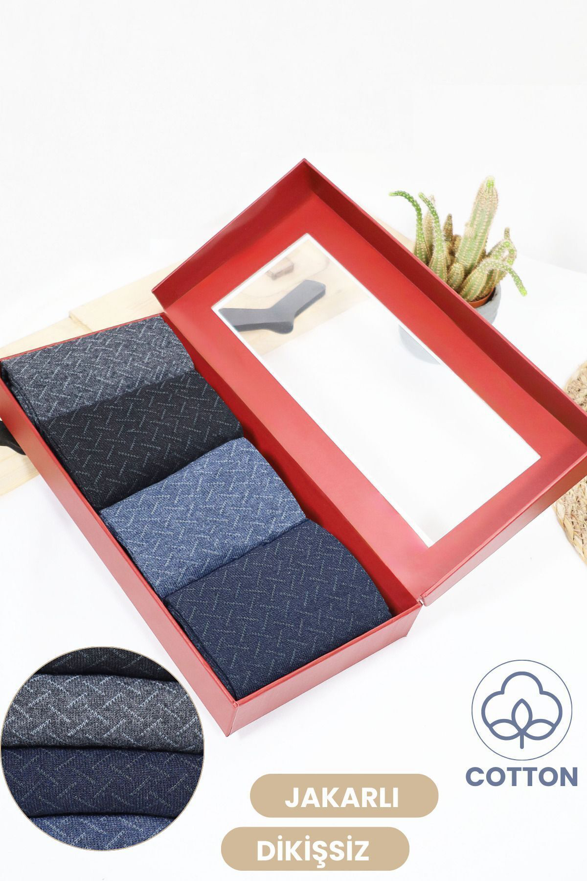 Kral Socks Erkek Çorap Cotton Dikişsiz Jakarli 4 Çift Kutulu Mevsimlik Uzun 