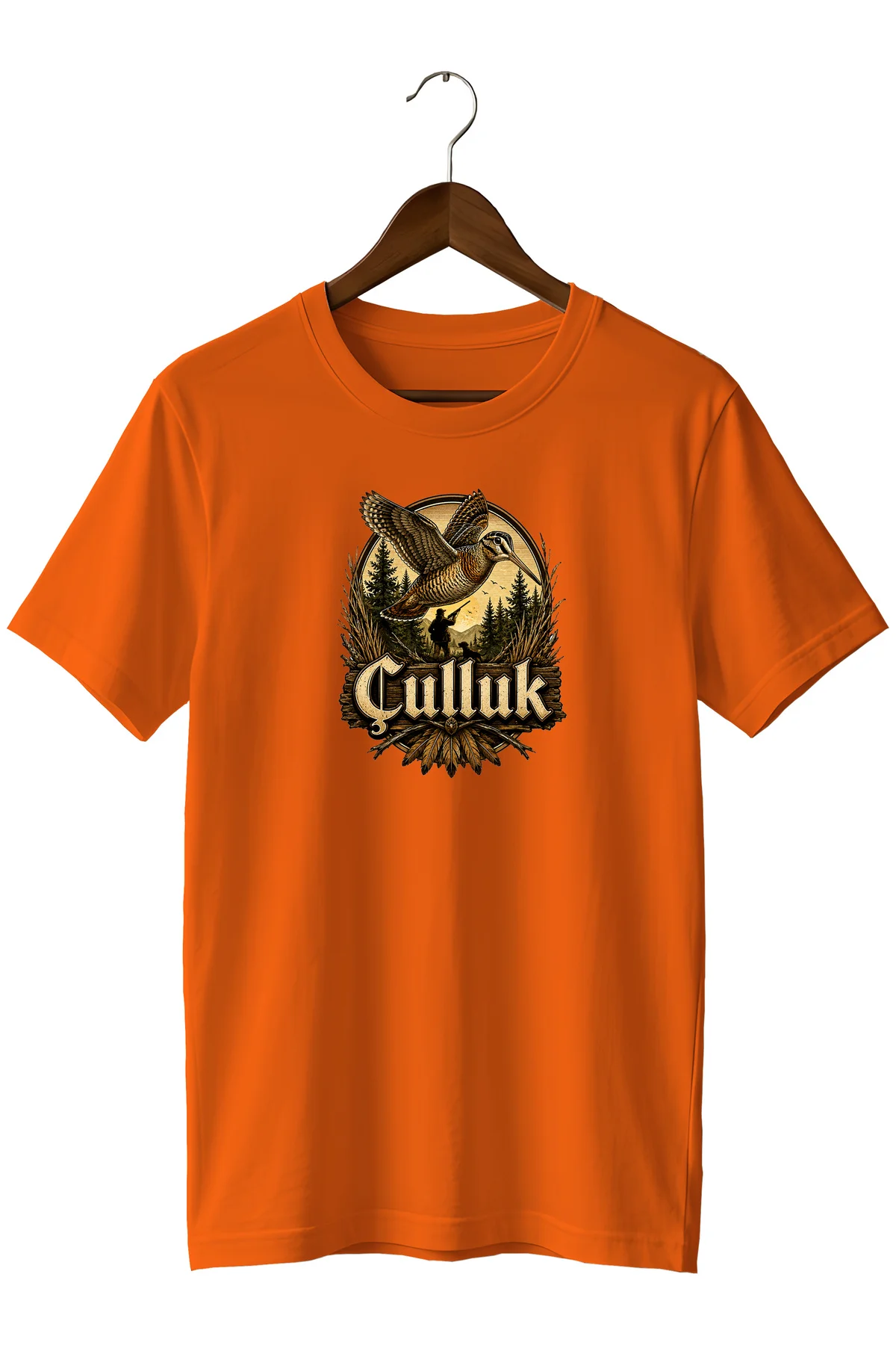 Erkek Çulluk ve Doğa Çizim Baskılı Vintage Avcı Tişörtü