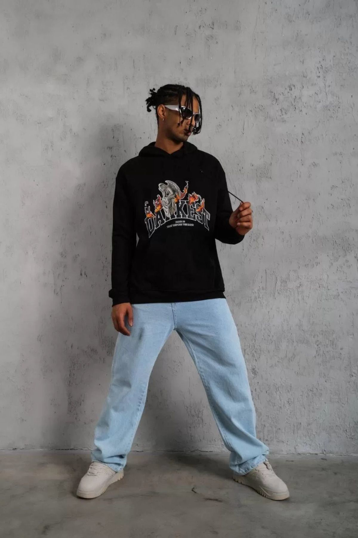 Erkek Dankes Baskılı Kapüşonlu Sweat - Siyah