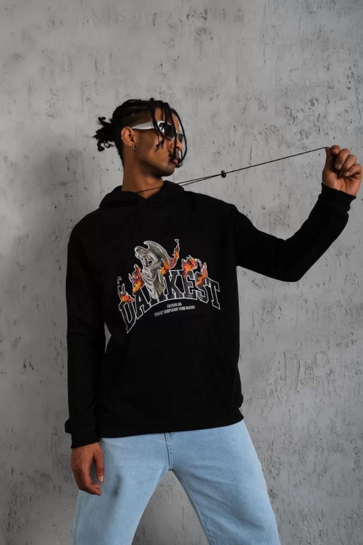 Erkek Dankes Baskılı Kapüşonlu Sweat - Siyah