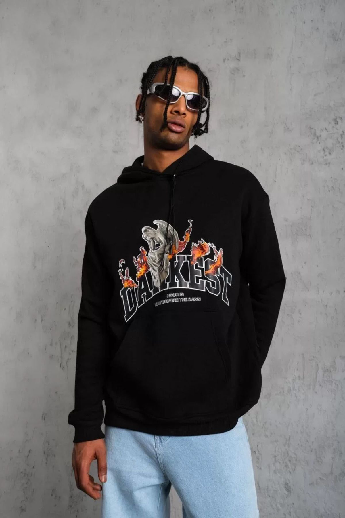 Erkek Dankes Baskılı Kapüşonlu Sweat - Siyah