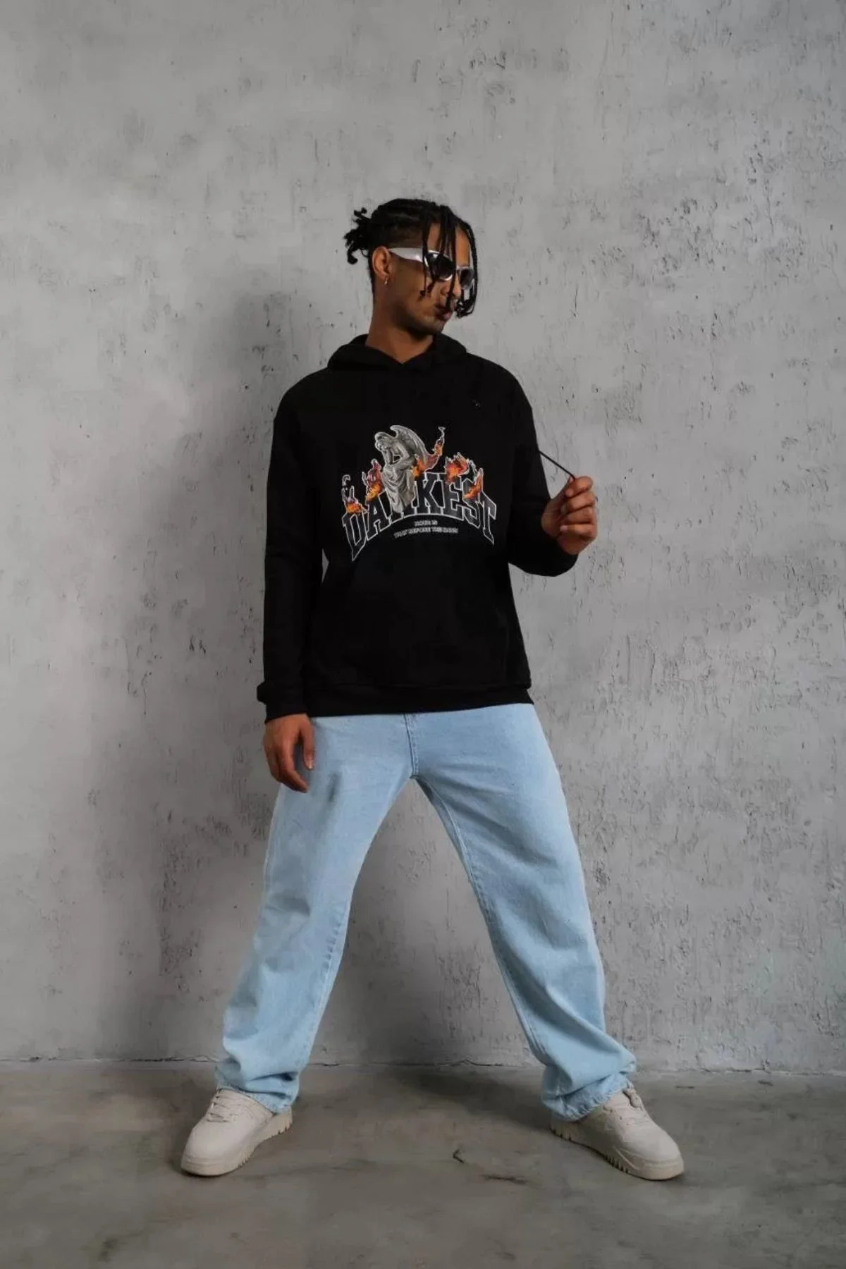 Erkek Dankes Baskılı Kapüşonlu Sweat - Siyah