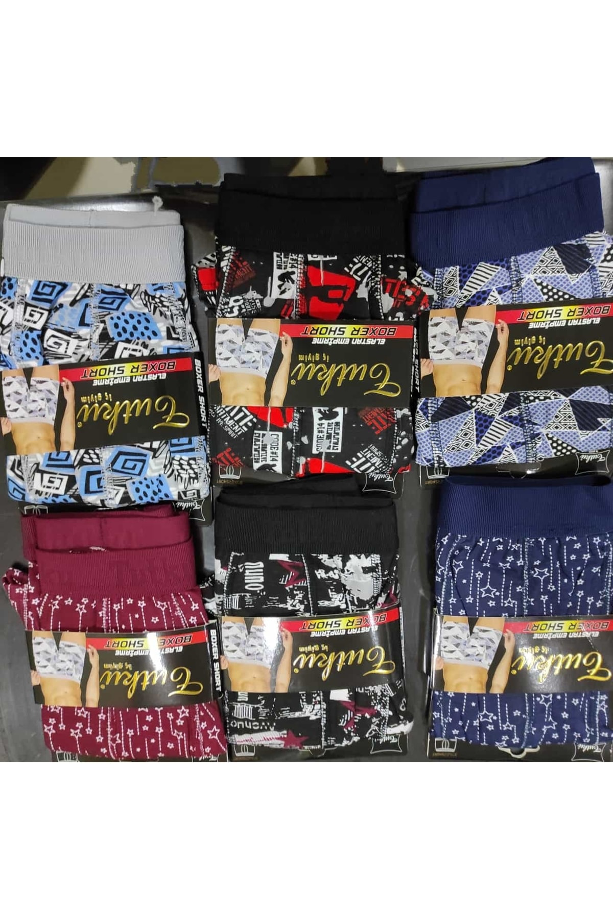 Erkek Desenli Boxer 12'lı Karışık Renk Desenli