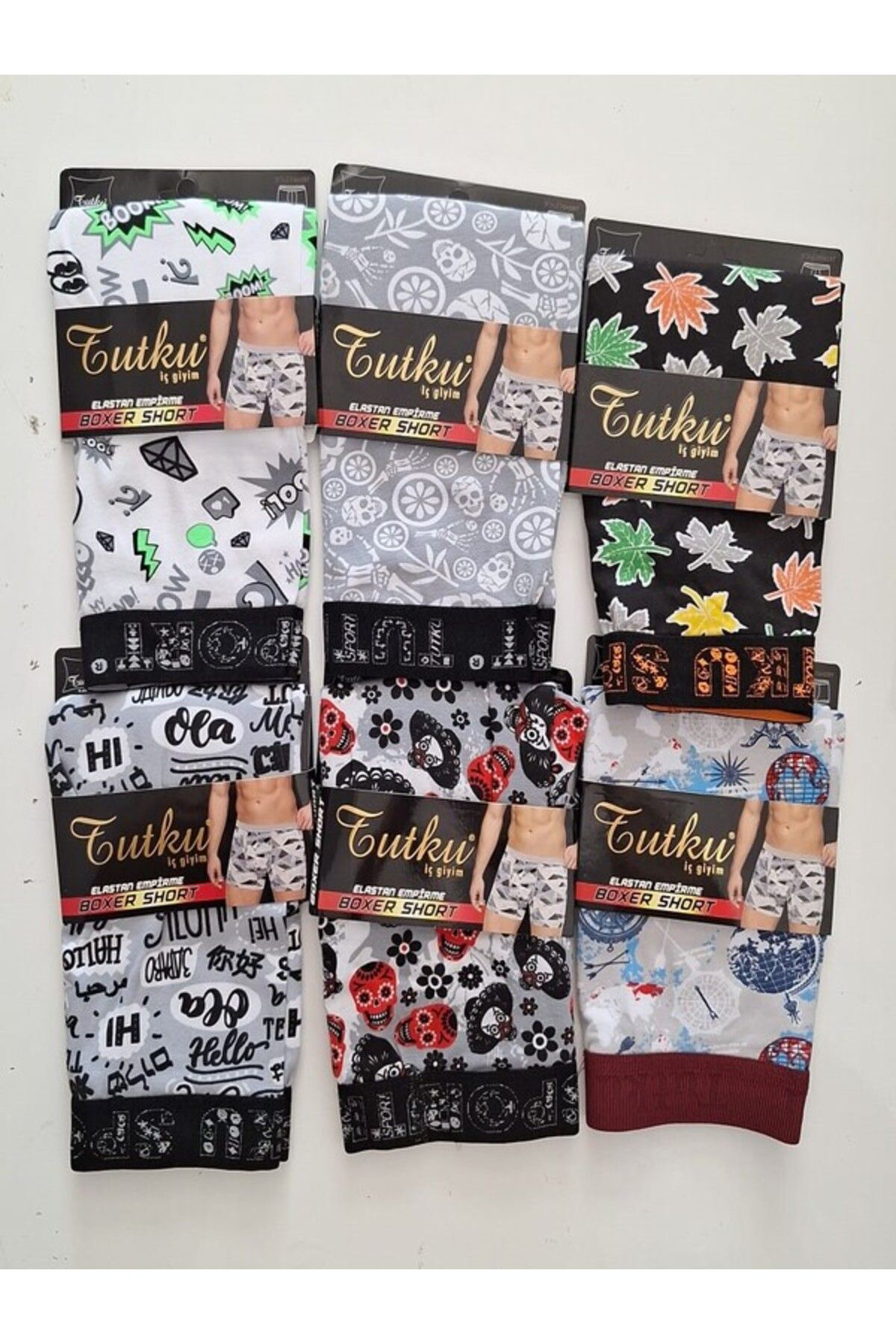 Erkek Desenli Likralı Pamuklu Boxer 5li Paket