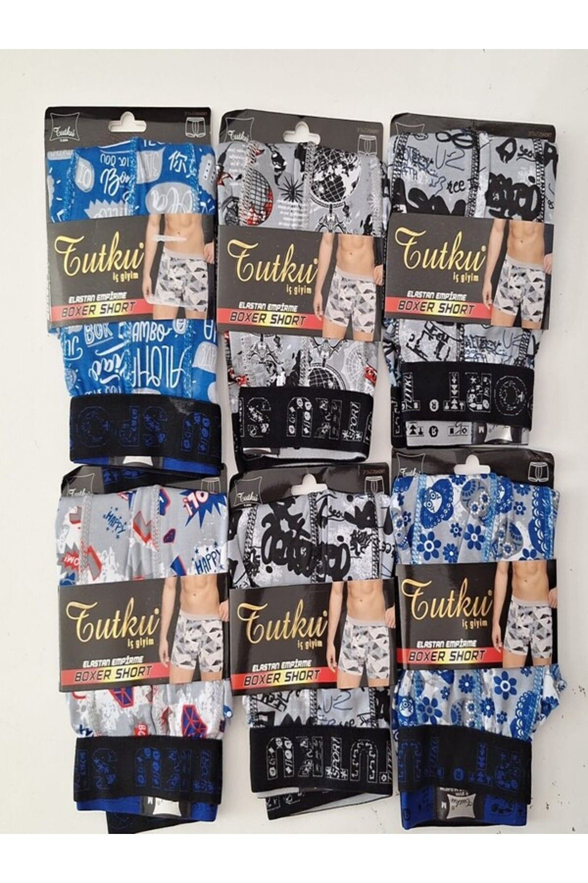 Erkek Desenli Likralı Pamuklu Boxer 5li Paket 43100