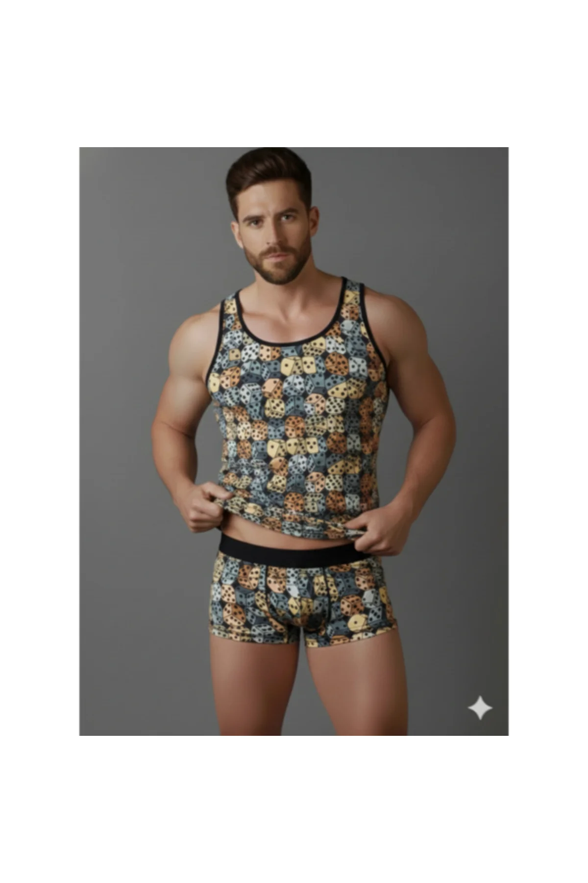 Erkek Desenli Tank Top Boxer Takımı
