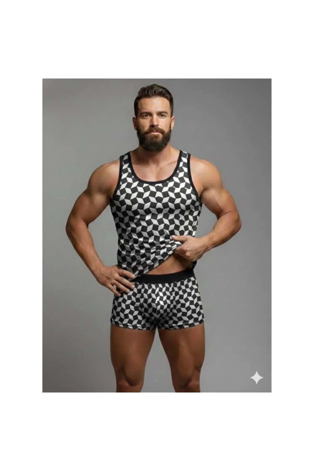 Erkek Desenli Tank Top Boxer Takım