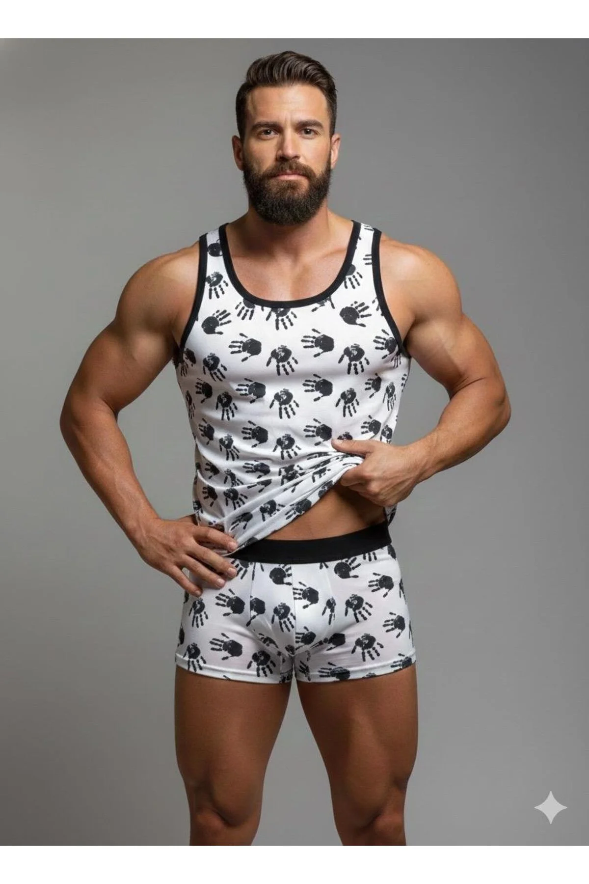 Erkek Desenli Tank Top Boxer Takım