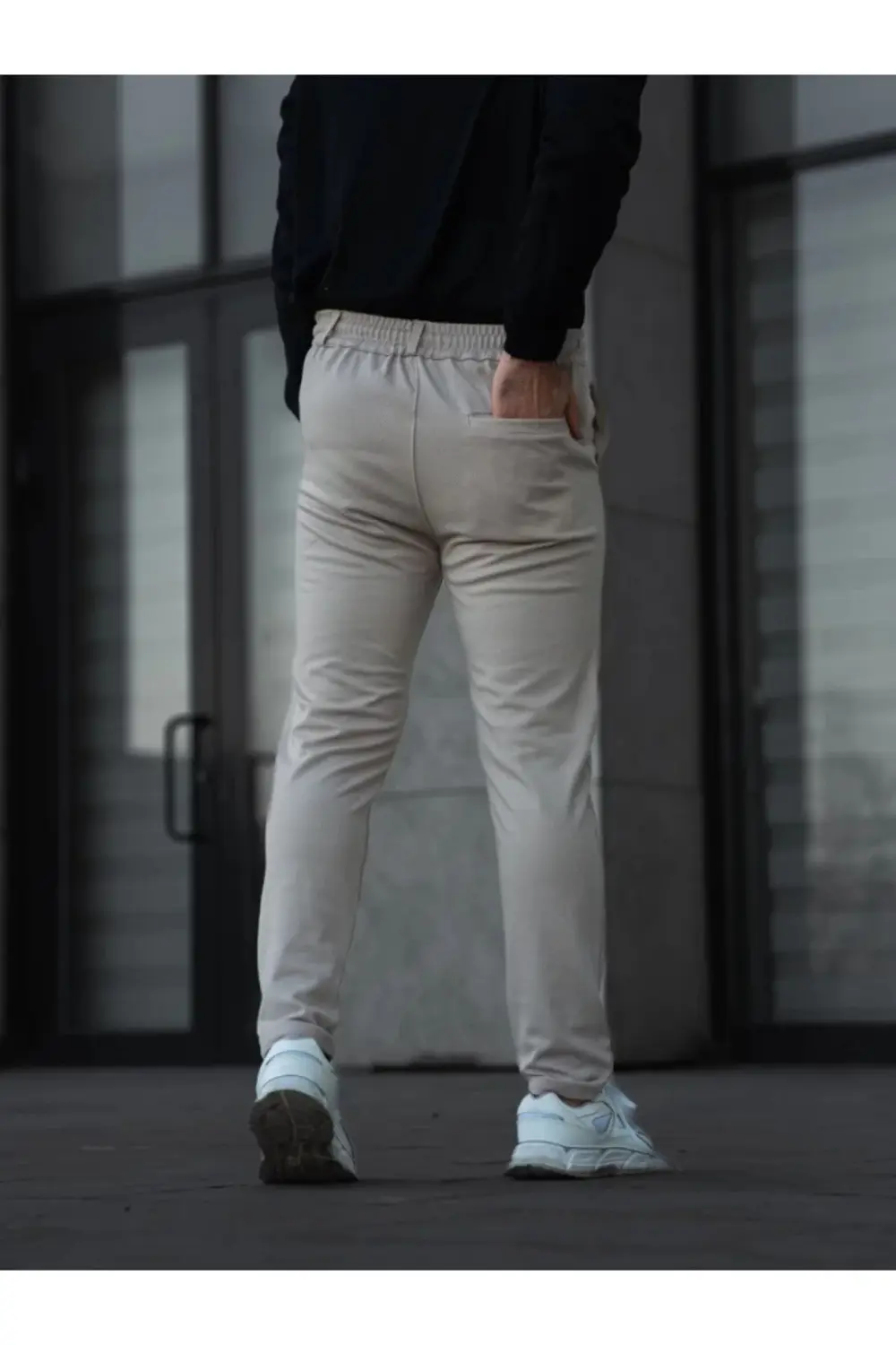 Erkek Diagonel Mikro Dokulu Cepli Pantolon - Bej