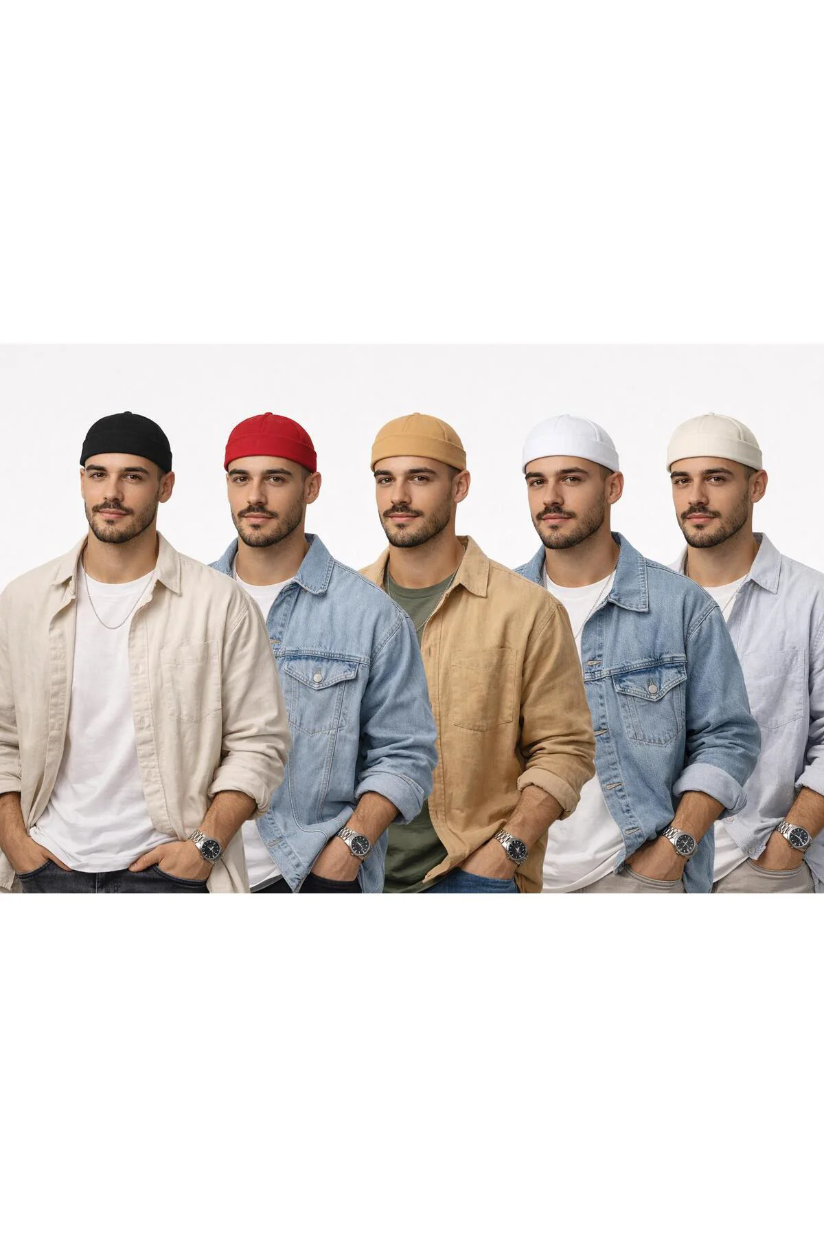 Erkek Docker Şapka Takke, Ayarlanabilir Skull Cap, Sipersiz Şapka