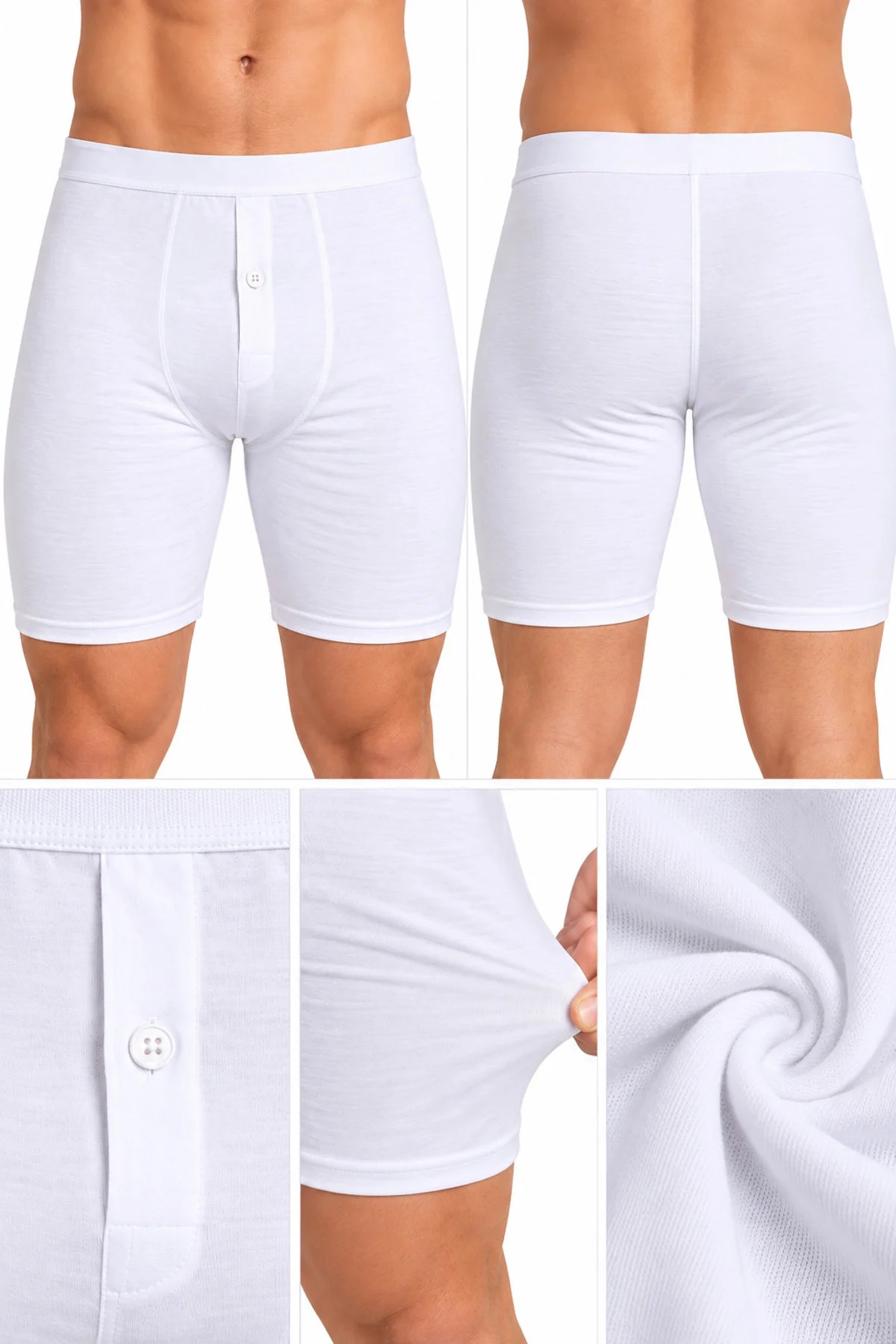 Erkek Düğmeli Uzun Paça Boxer 3’lü Paket %95 Pamuk %5 Elastan Likralı Esnek Beyaz S-M-L Erkek Düğmeli Uzun Paça Boxer 3’lü Paket %95 Pamuk %5 Elastan Likralı Esnek Beyaz S-M-L