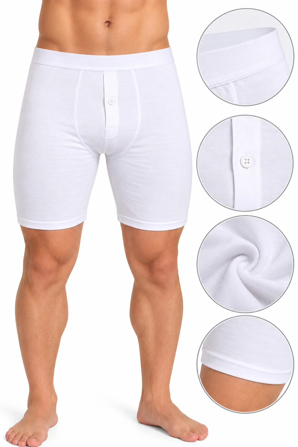 Erkek Düğmeli Uzun Paça Boxer 3’lü Paket %95 Pamuk %5 Elastan Likralı Esnek Beyaz S-M-L Erkek Düğmeli Uzun Paça Boxer 3’lü Paket %95 Pamuk %5 Elastan Likralı Esnek Beyaz S-M-L