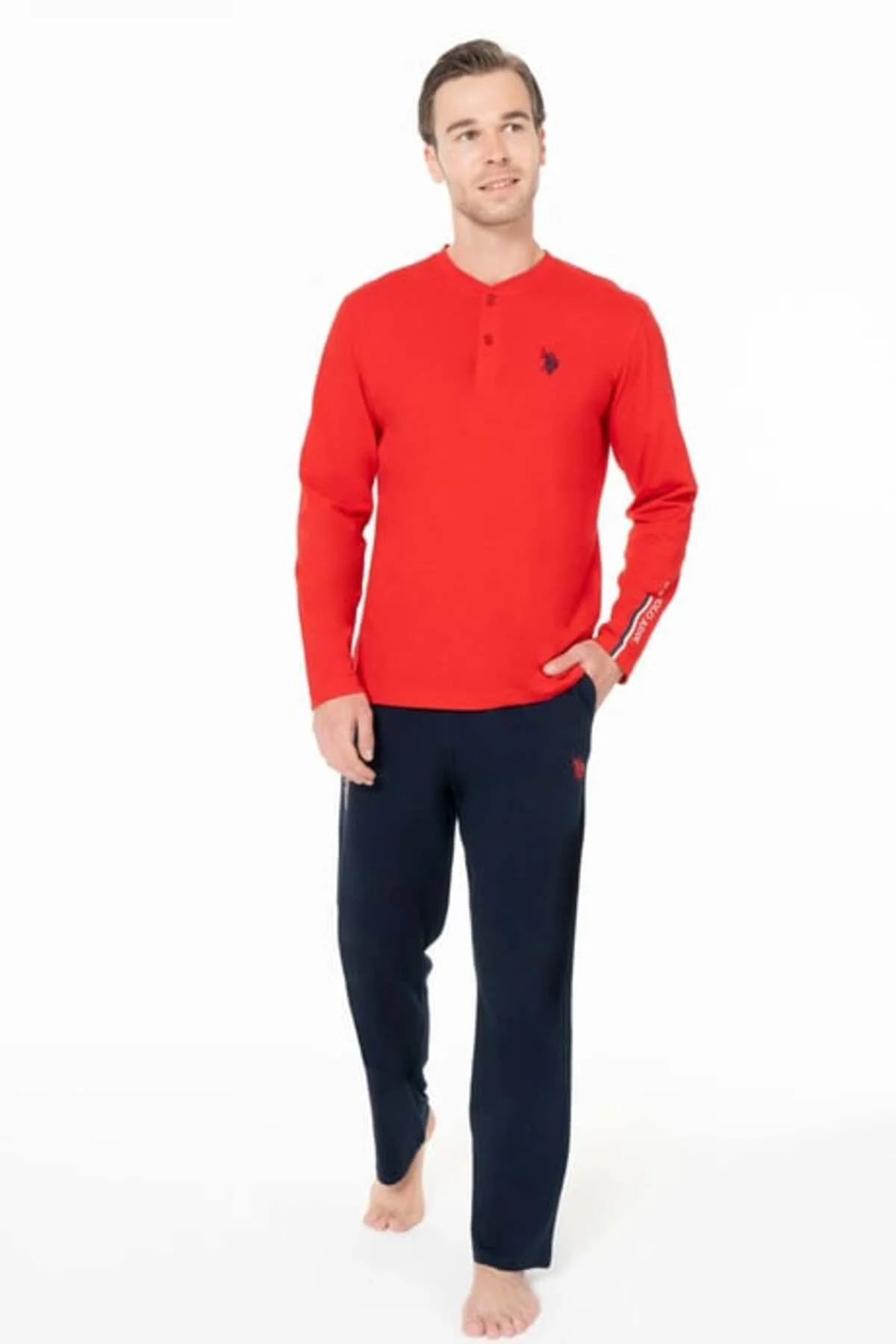 Erkek Düğmeli Yaka Uzun Kollu Pijama Takımı S26959 CEPLİ