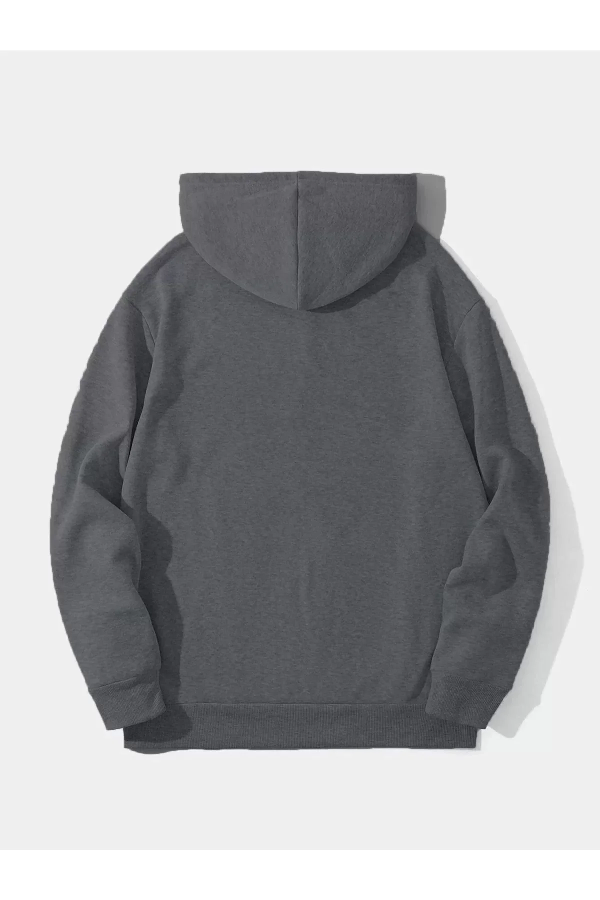Erkek Düz Kapüşonlu Sweat - Füme