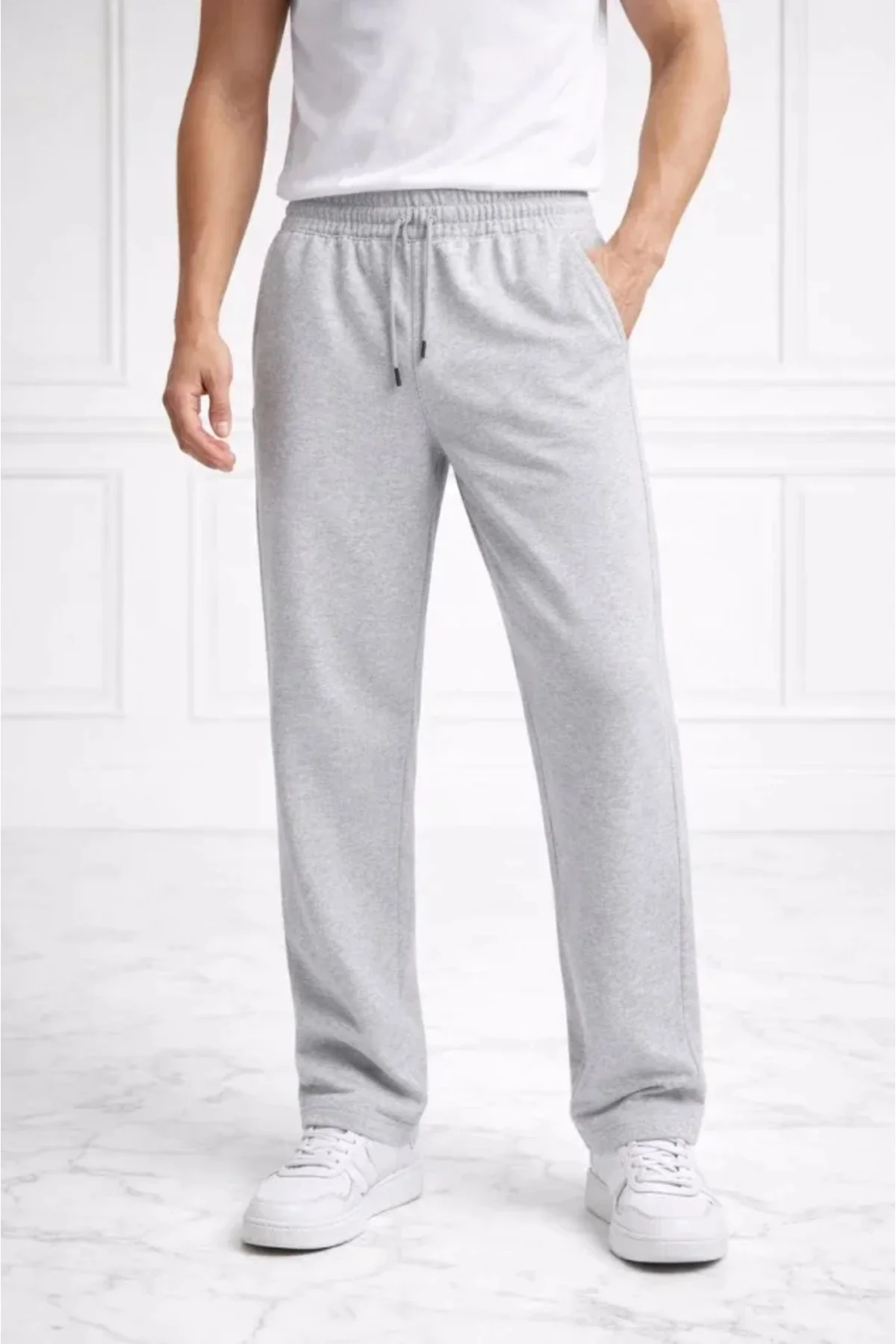 Erkek Düz Paça Beli Lastikli İpli Günlük Spor Eşofman Altı Rahat 