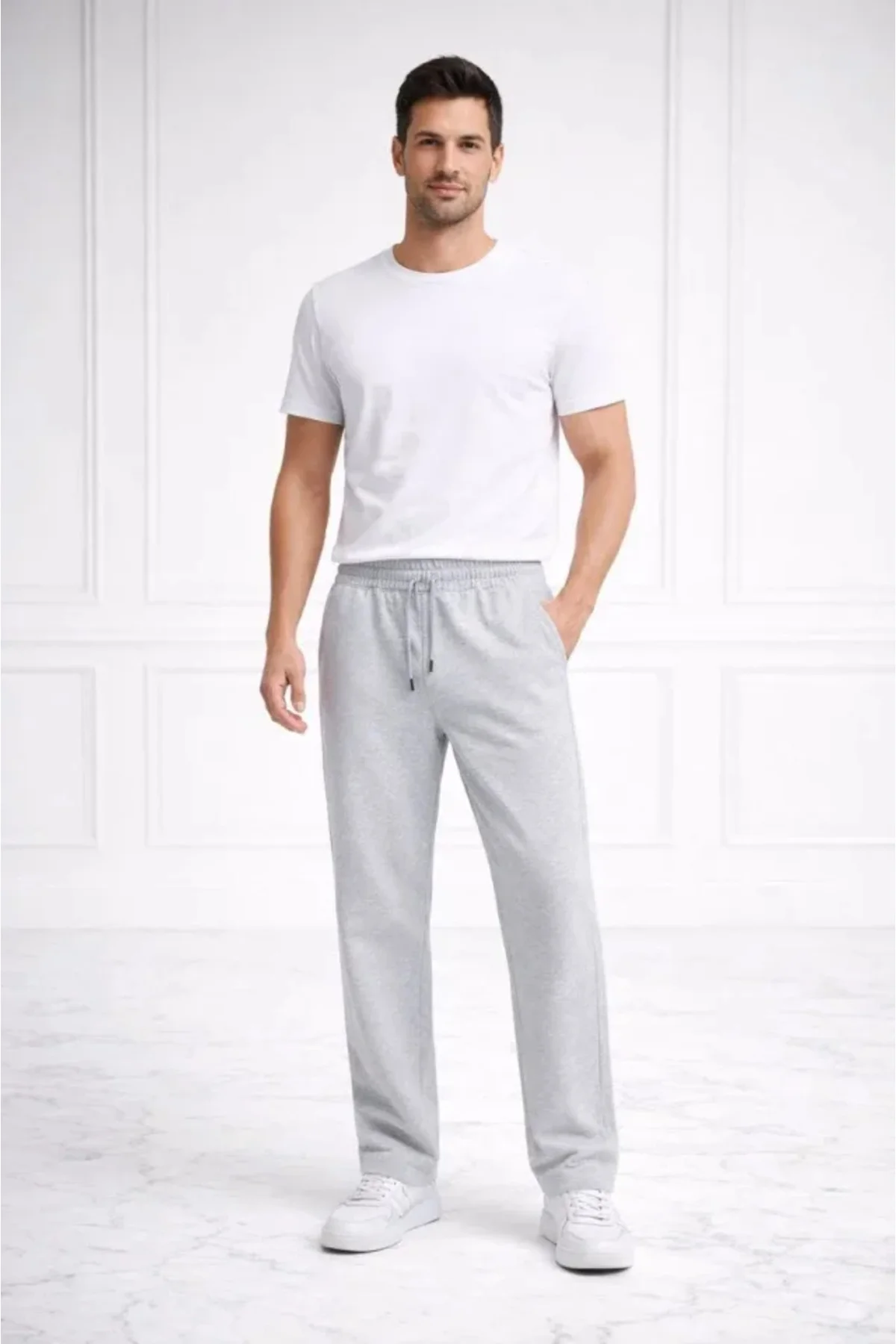 Erkek Düz Paça Beli Lastikli İpli Günlük Spor Eşofman Altı Rahat 