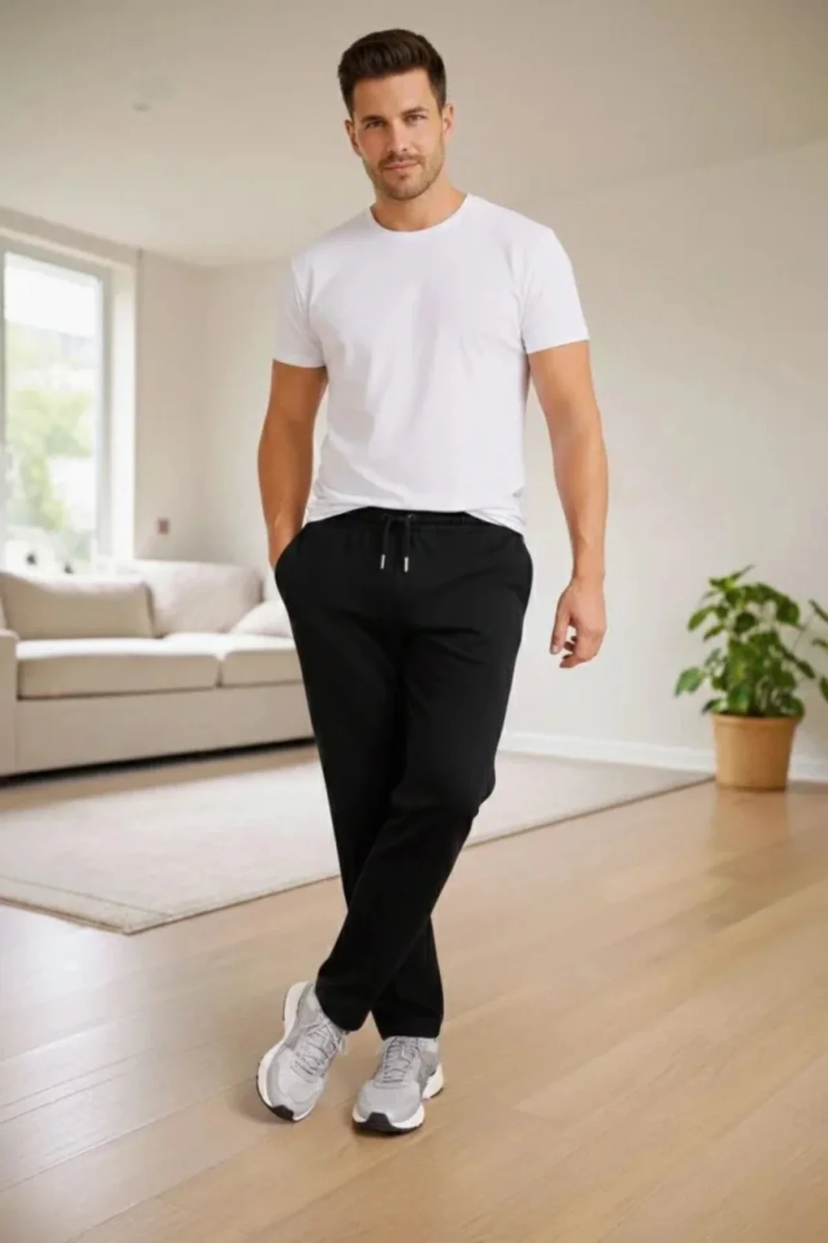 Erkek Düz Paça Beli Lastikli İpli Günlük Spor Eşofman Altı Rahat