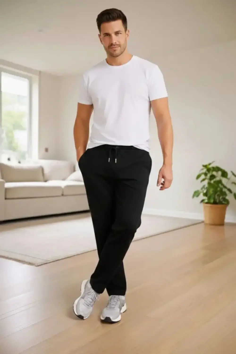 Erkek Düz Paça Beli Lastikli İpli Günlük Spor Eşofman Altı Rahat