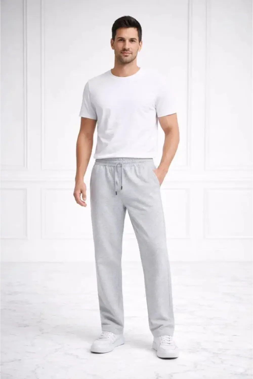 Erkek Düz Paça Beli Lastikli İpli Günlük Spor Eşofman Altı Rahat