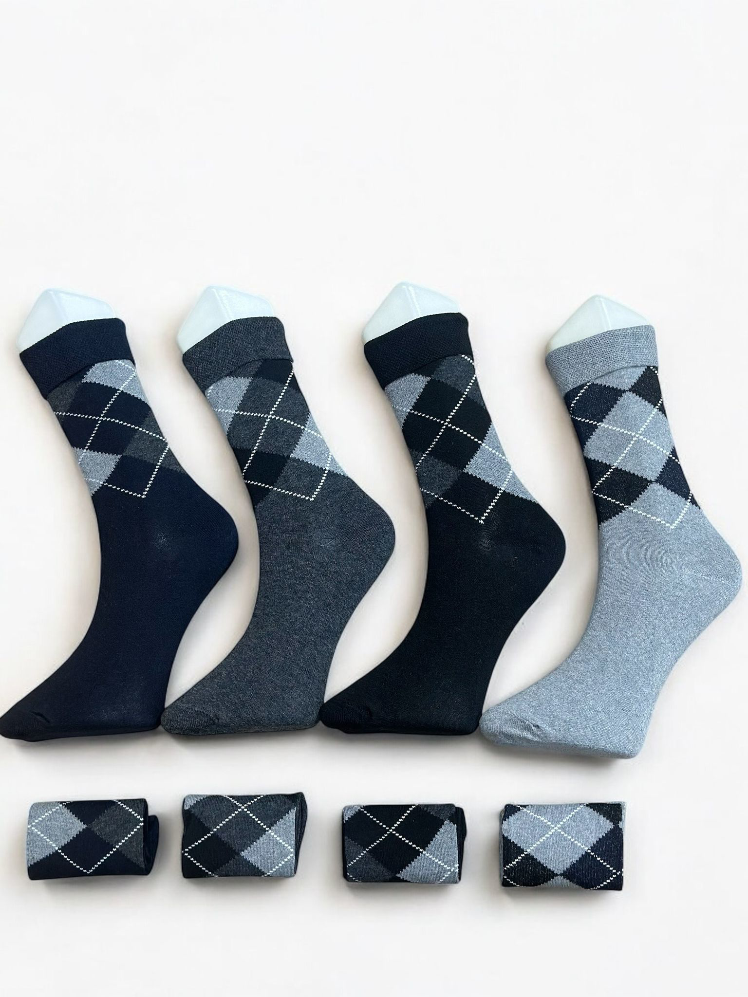  Erkek Ekose Desenli 4'lü Soket Çorap