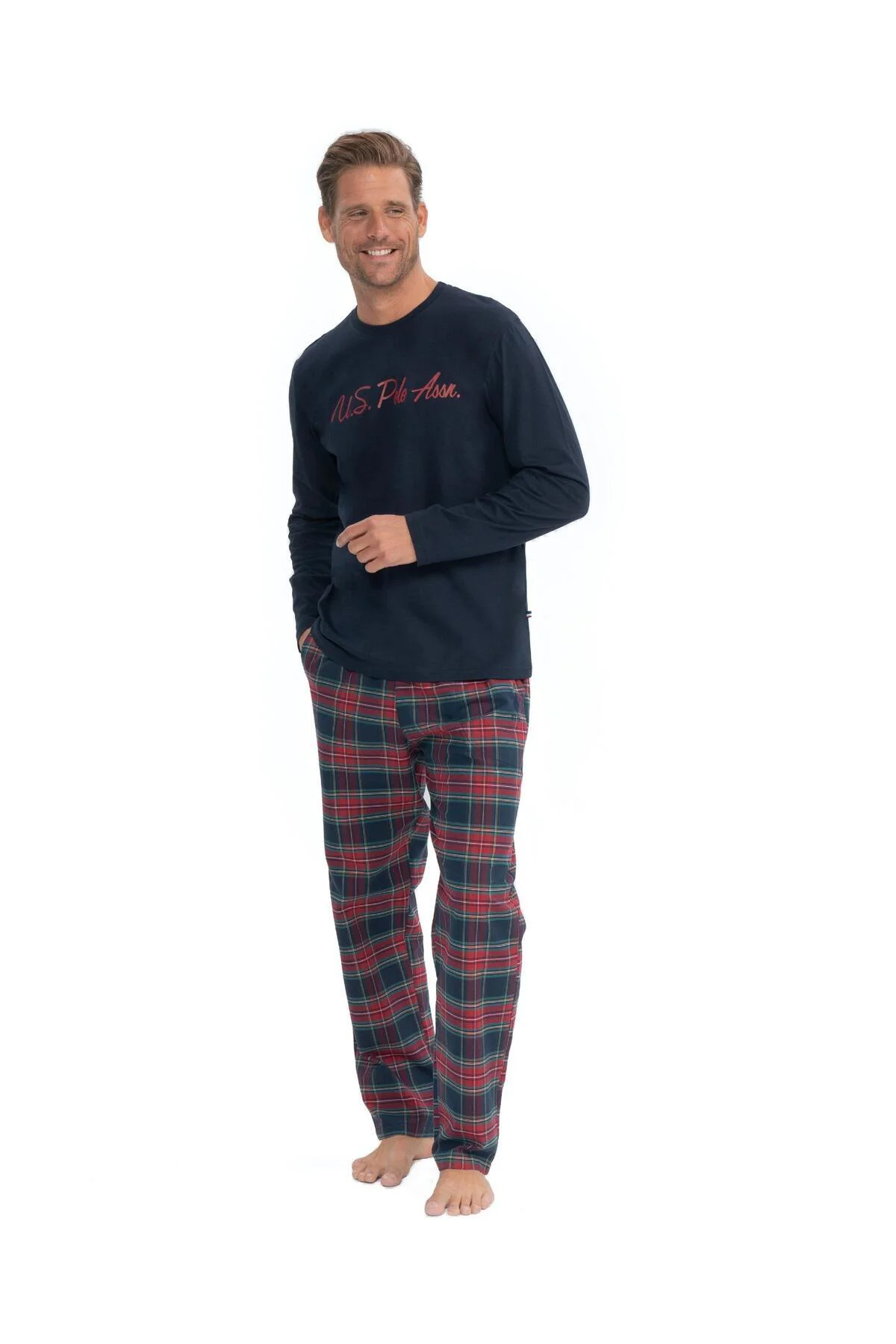 Erkek Ekoseli Pijama Takım, Cep Detaylı