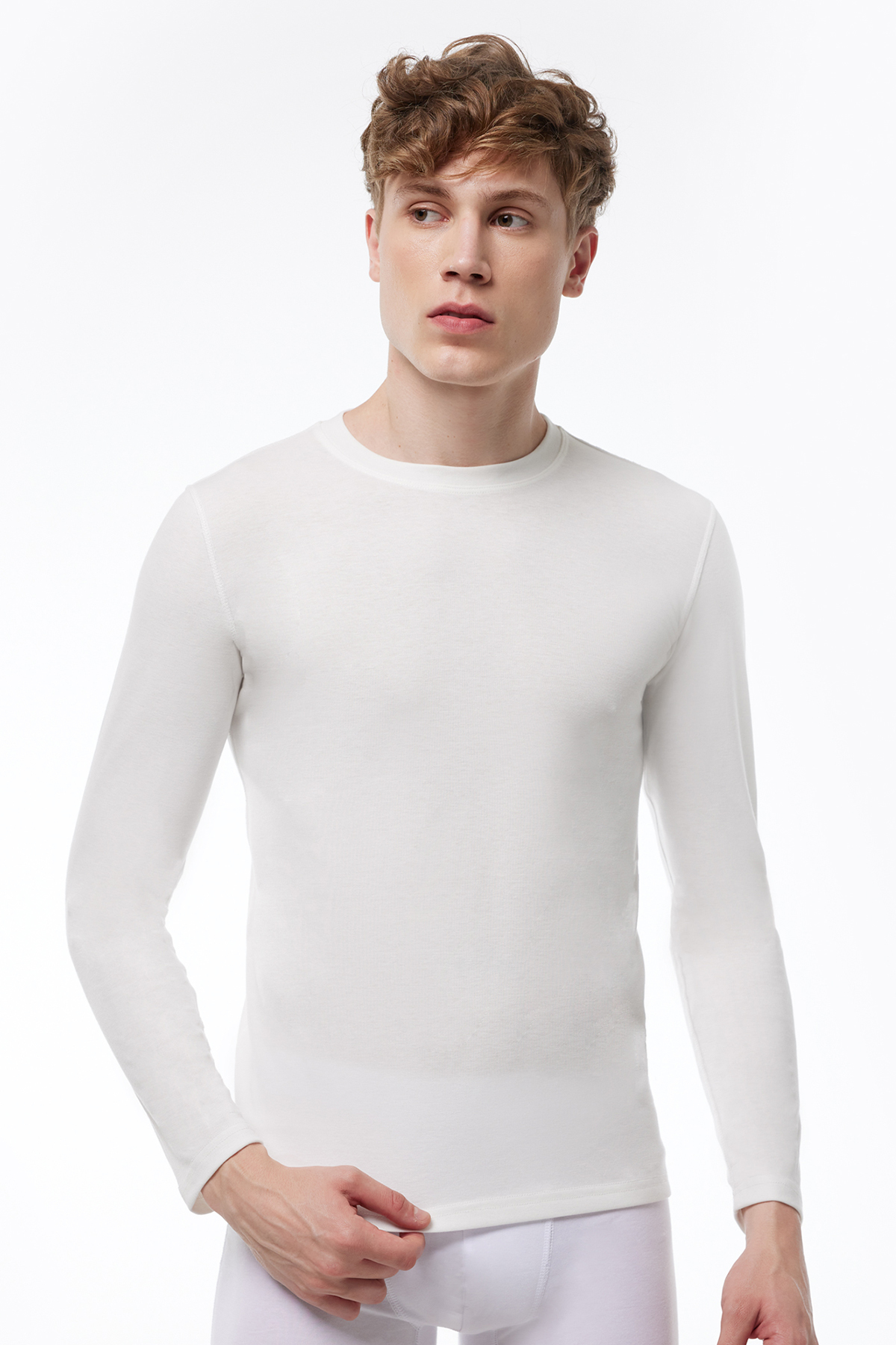 Malabadi Erkek Ekru Yuvarlak Yaka Uzun Kollu Viloft Termal Üst İçlik 609