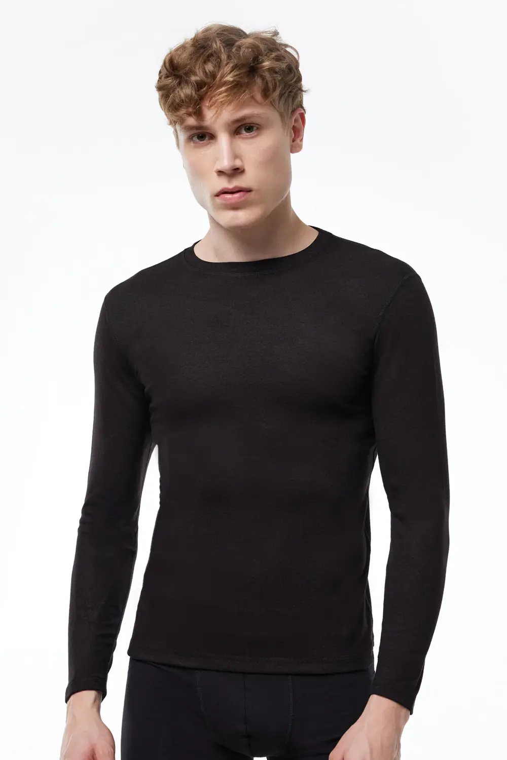 Erkek Ekru Yuvarlak Yaka Uzun Kollu Viloft Termal Üst Içlik 609