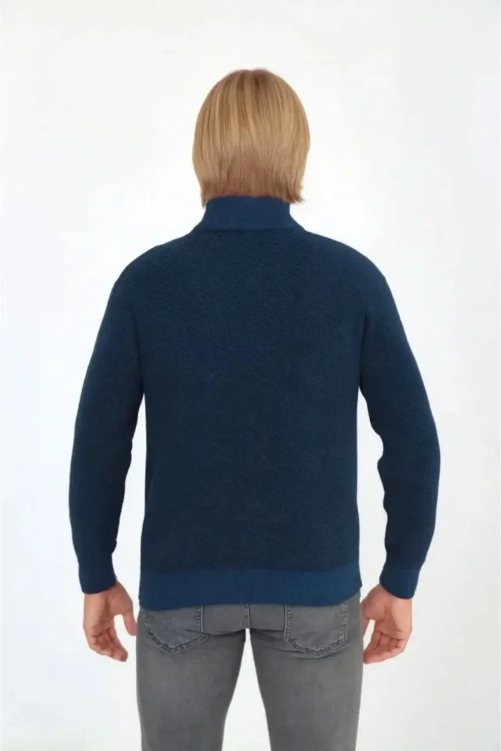 Erkek Fermuarlı Triko Hırka Yüksek Yaka, Cepli, Günlük Şık Rahat