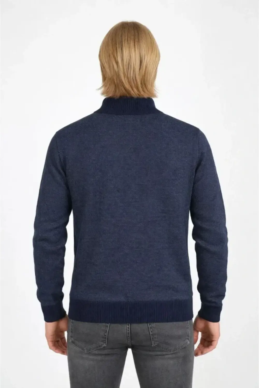 Erkek Fermuarlı Triko Hırka Yüksek Yaka, Cepli, Günlük Şık Rahat