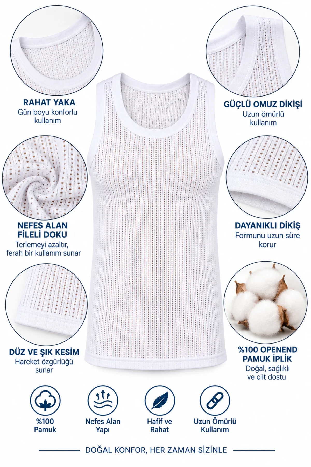Erkek Fileli Atlet 6’lı Paket %100 Openend Pamuk Nefes Alan Beyaz Erkek İç Giyim Atlet S-M-L Erkek Fileli Atlet 6’lı Paket %100 Openend Pamuk Nefes Alan Beyaz Erkek İç Giyim Atlet S-M-L