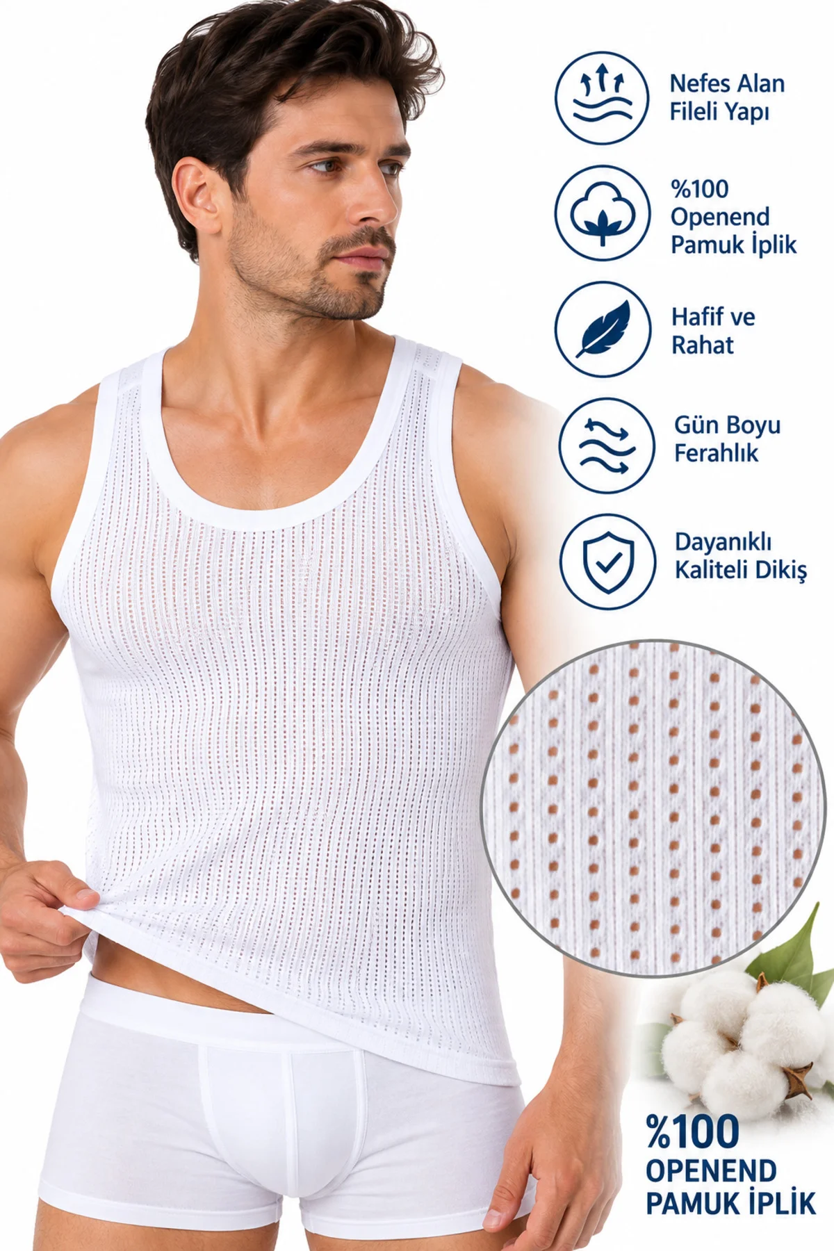 Erkek Fileli Atlet 6’lı Paket %100 Openend Pamuk Nefes Alan Beyaz Erkek İç Giyim Atlet S-M-L Erkek Fileli Atlet 6’lı Paket %100 Openend Pamuk Nefes Alan Beyaz Erkek İç Giyim Atlet S-M-L
