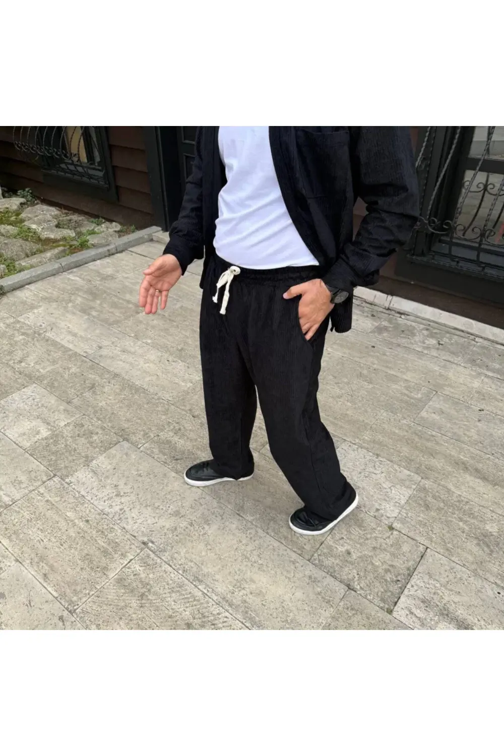 Erkek Fitilli Kadife Cepli Buggy Pantolon Oversize Rahat Kalıp -