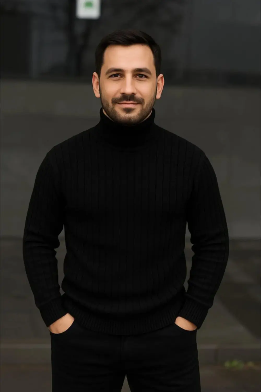 Erkek Fitilli Triko Kazak 2li Set Bej Siyah Regular Balıkcı Yaka