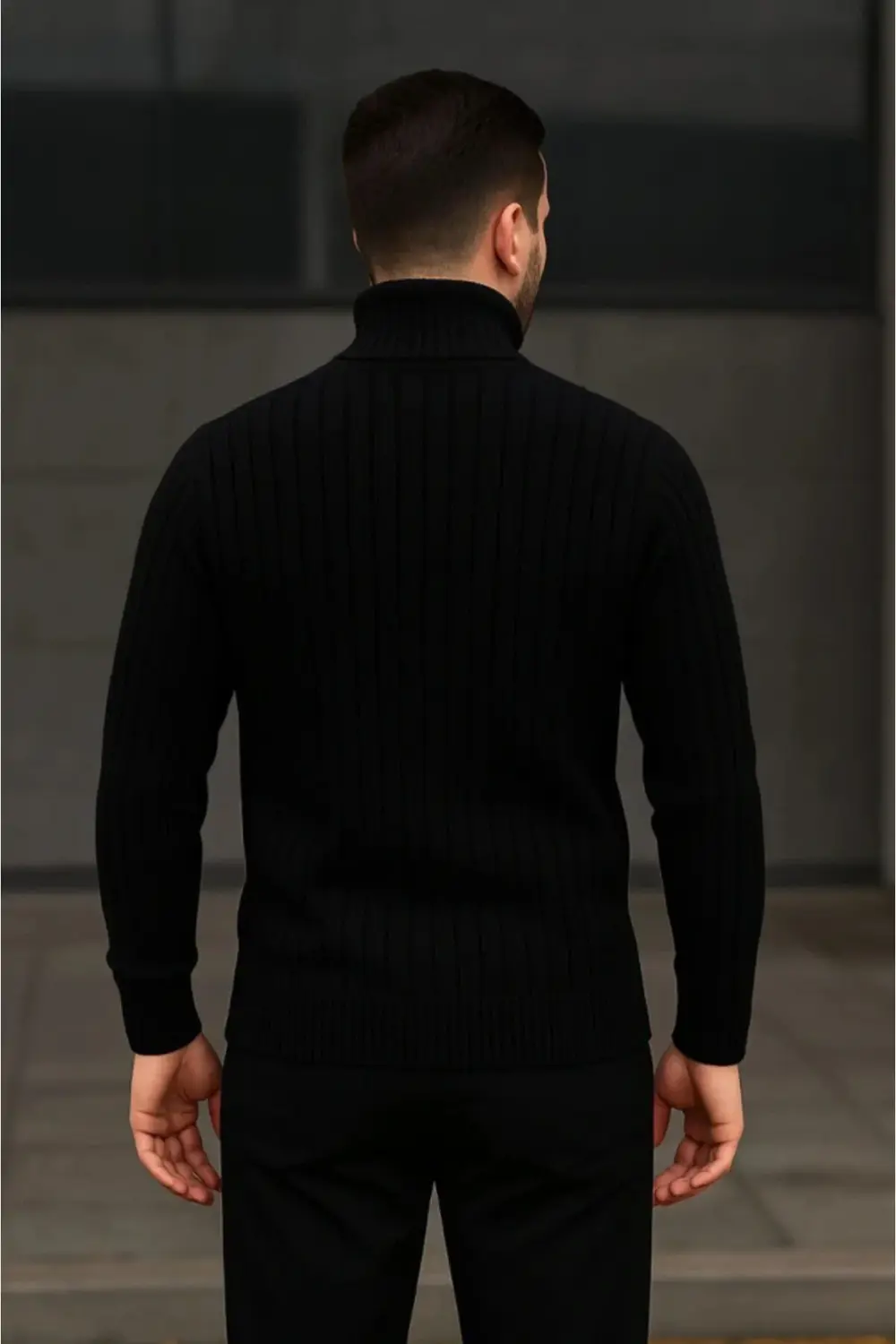 Erkek Fitilli Triko Kazak 2li Set Bej Siyah Regular Balıkcı Yaka