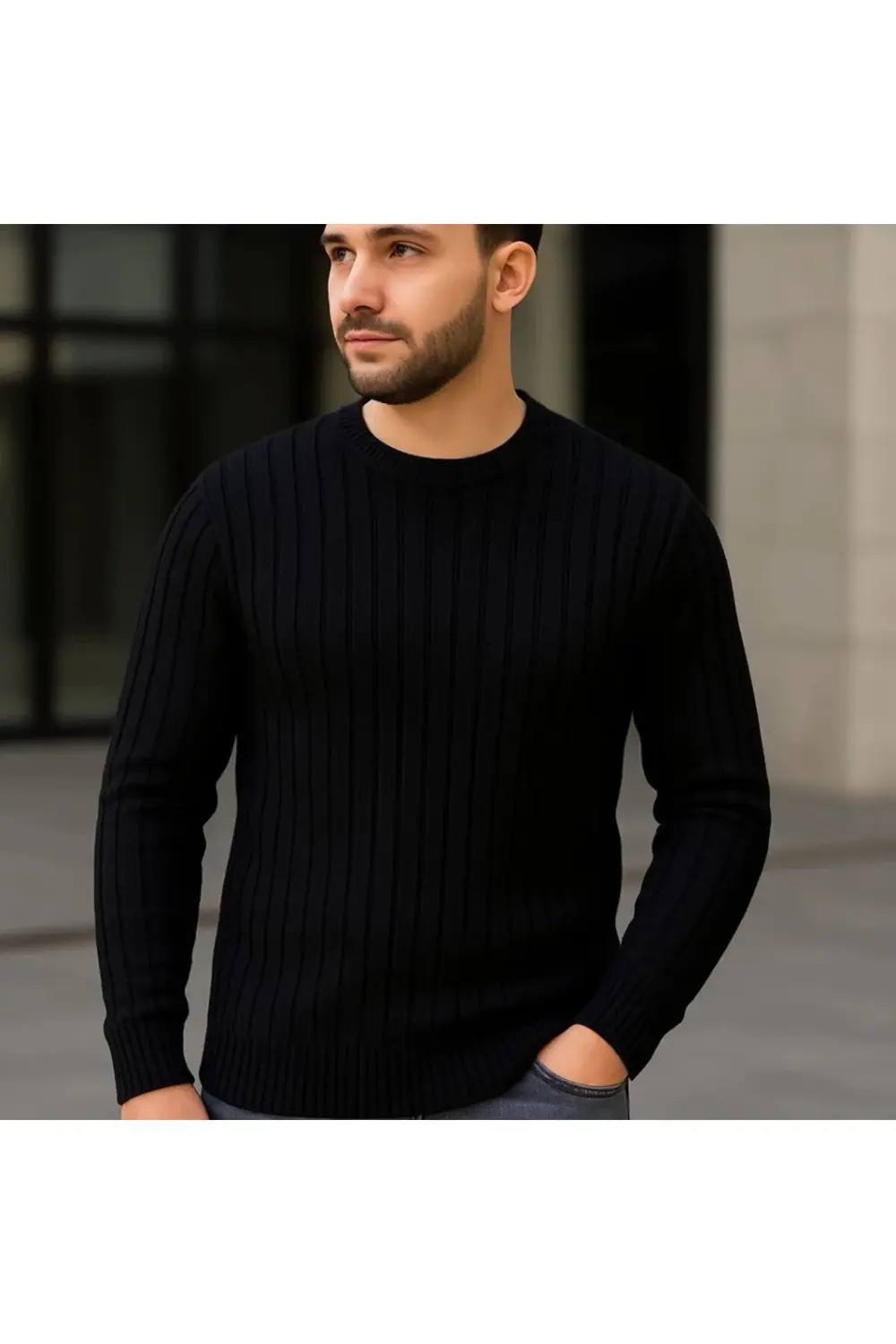 Erkek Fitilli Triko Kazak 3lü Set Bej Gri Siyah Regular Fit Bisik