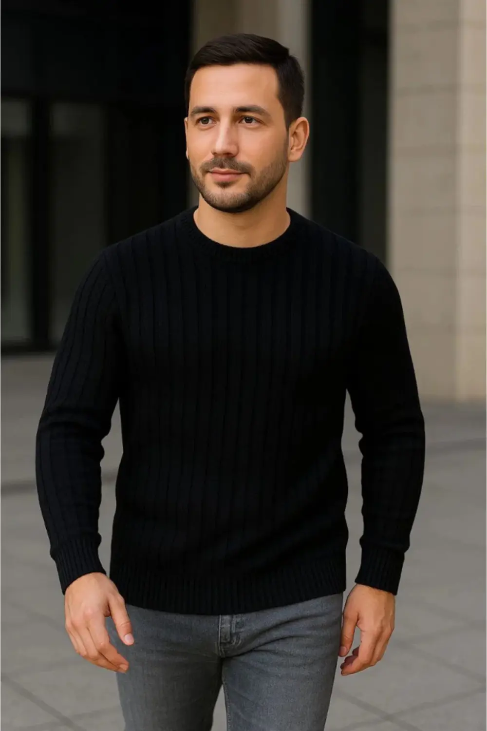 Erkek Fitilli Triko Kazak 3lü Set Bej Gri Siyah Regular Fit Bisik