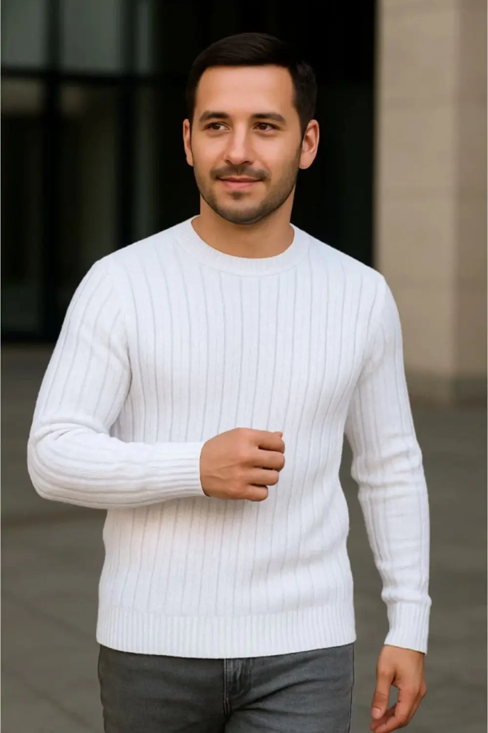 Erkek Fitilli Triko Kazak 3lü Set Beyaz Bordo Siyah Regular Fit B