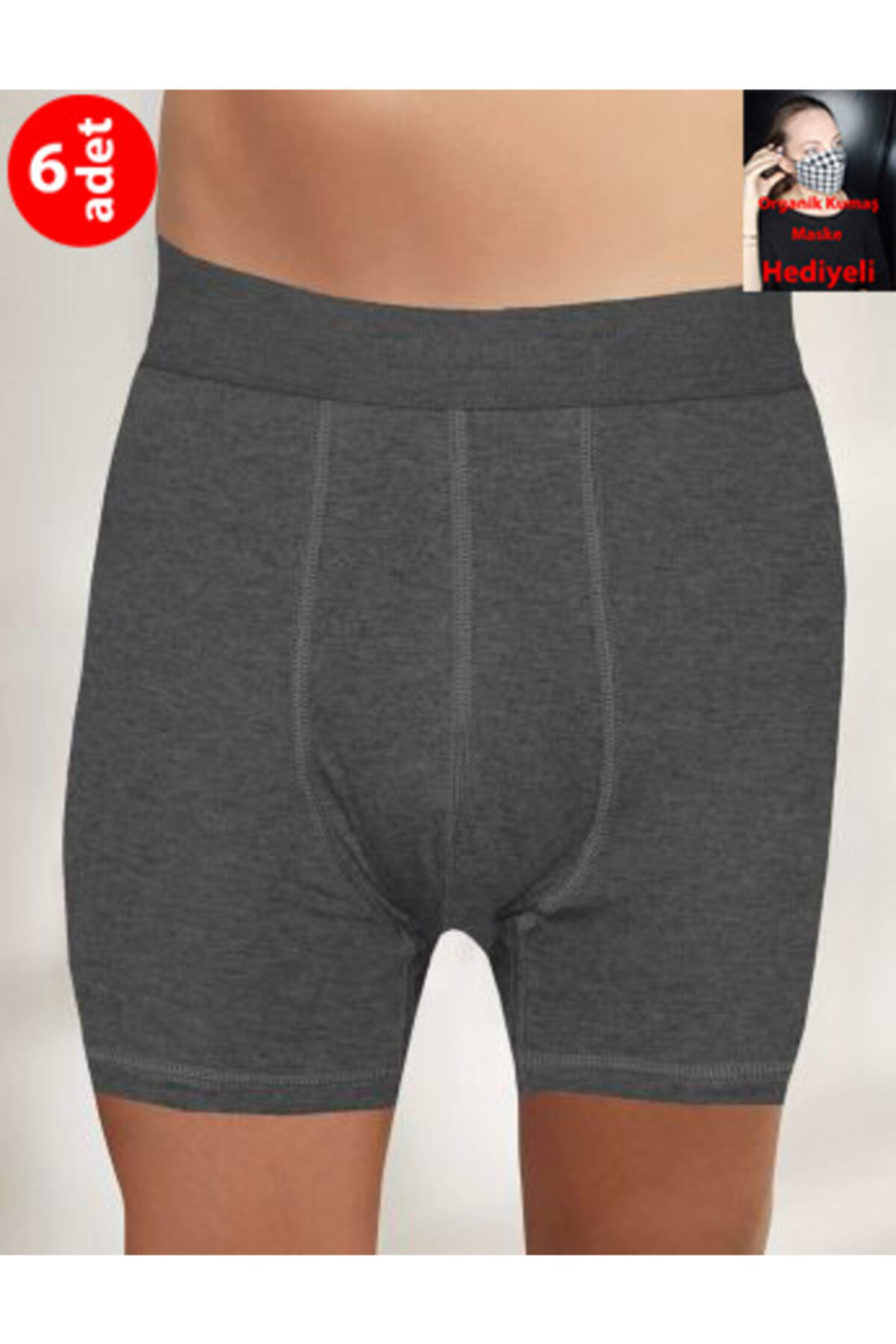 Erkek Füme Renk Likralı Boxer 6lı Paket Boxer Me031