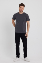 Erkek Füme Slim Fit Bisiklet Yaka Kısa Kollu Pamuklu Tişört - FÜM