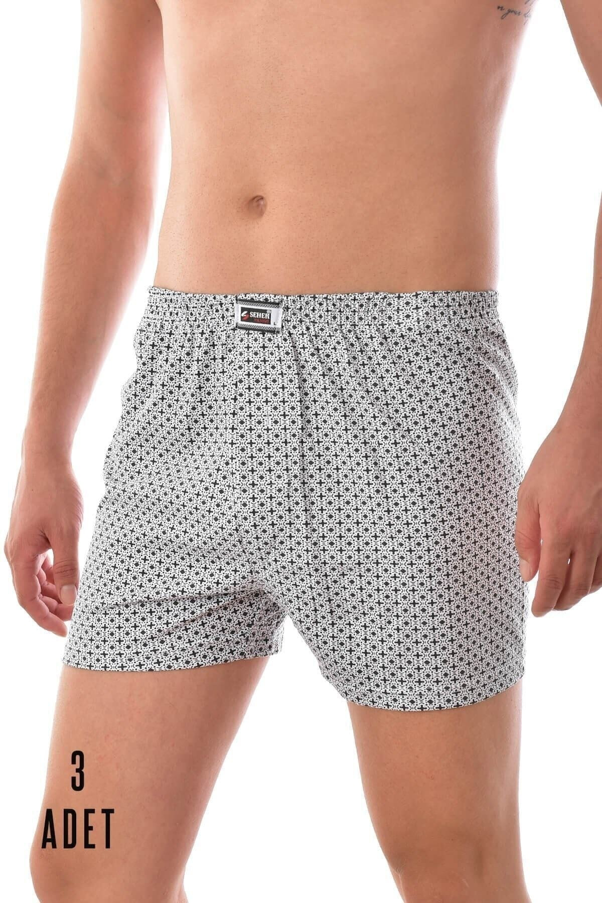 Erkek Gri 3 Adet Pamuklu Desenli Asorti Boxer 007