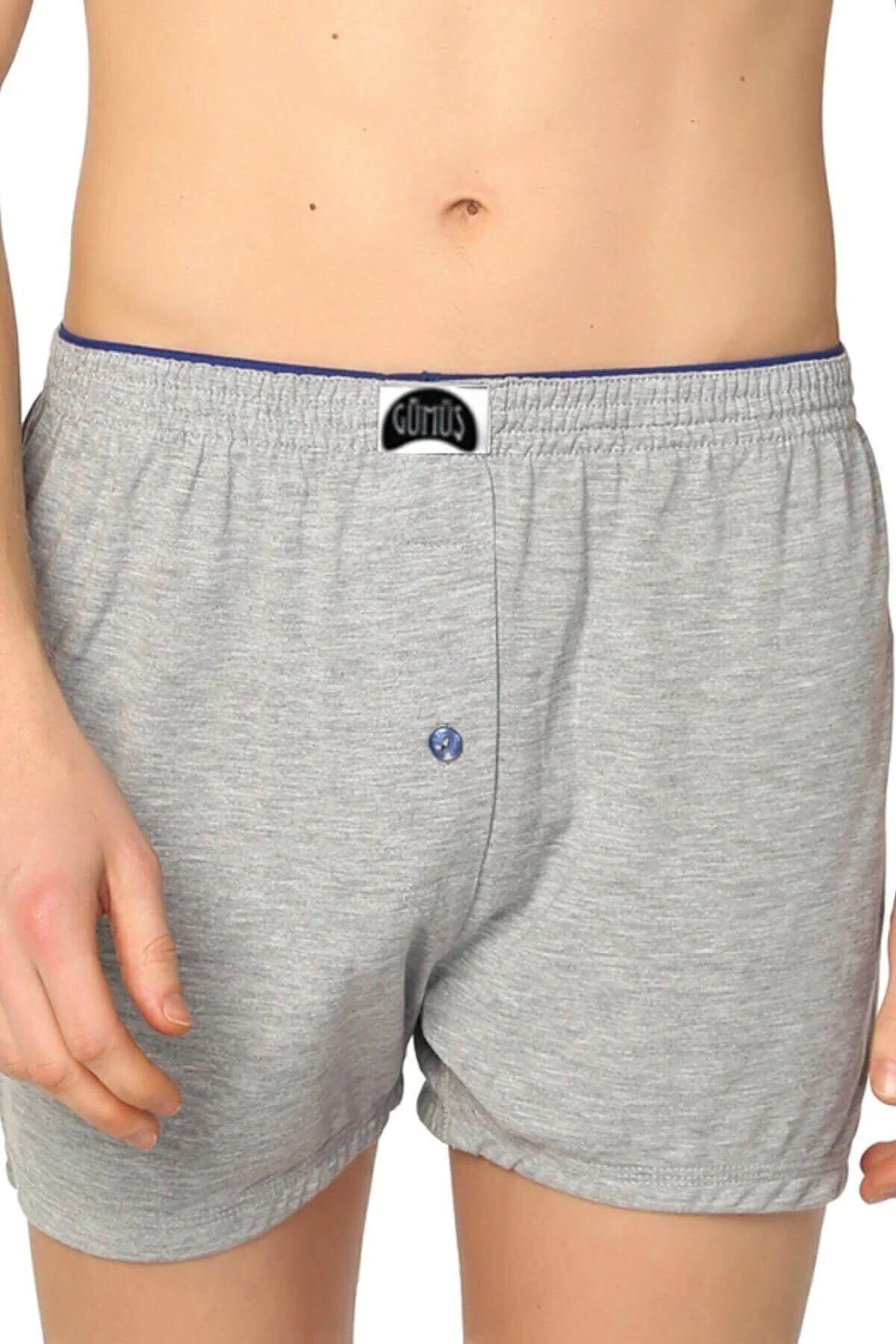 Erkek Gri 3'lü Havlu Bel Penye Erkek Boxer