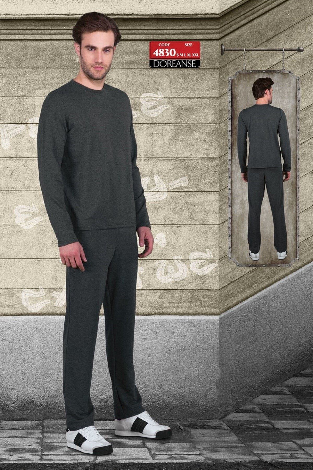 Doreanse Erkek Gri Füme Uzun Kol Spor Eşofman Takımı