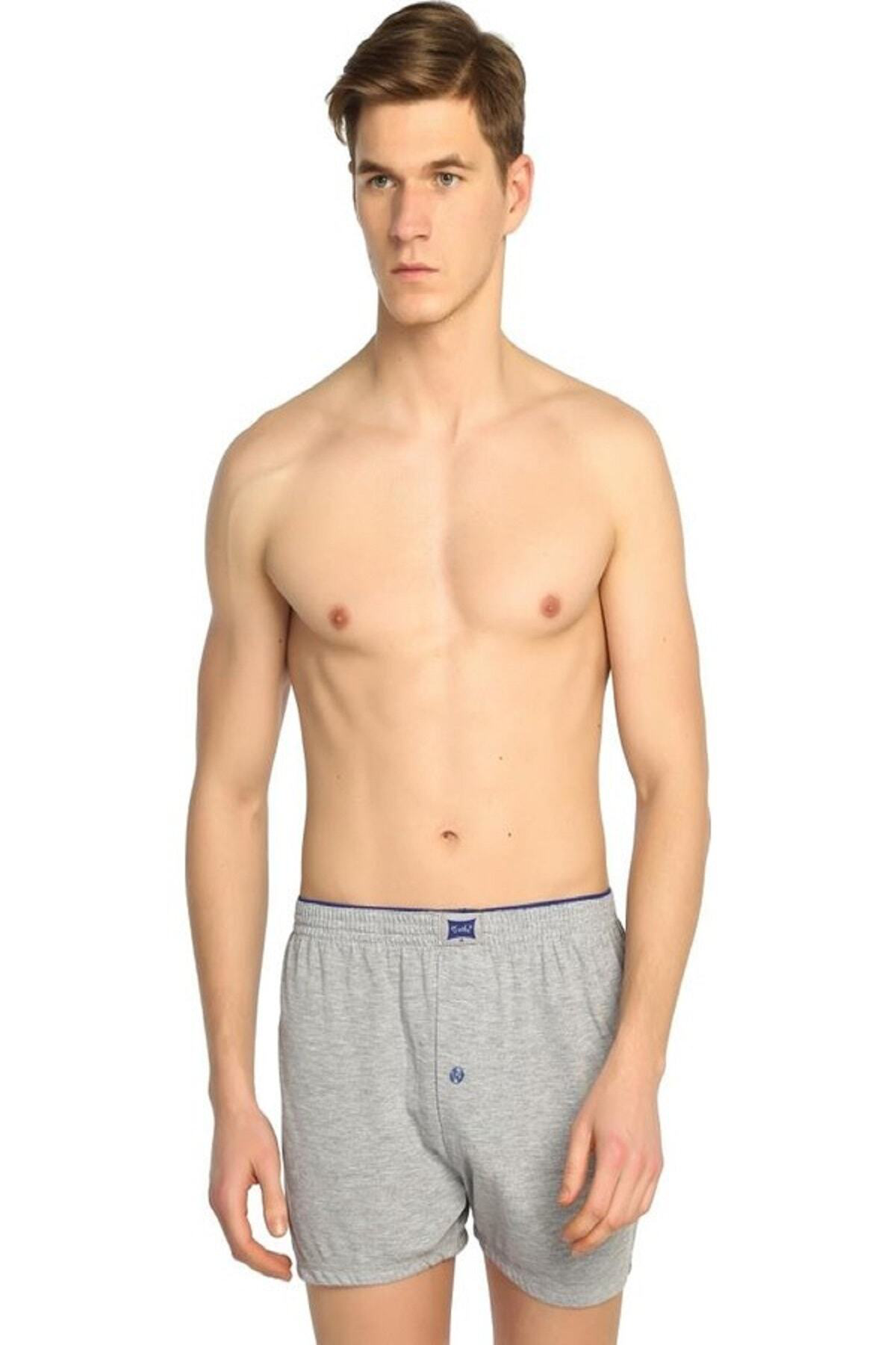 Erkek Gri Renk Penye Düğmeli Boxer Erkek Gri Renk Penye Düğmeli Boxer