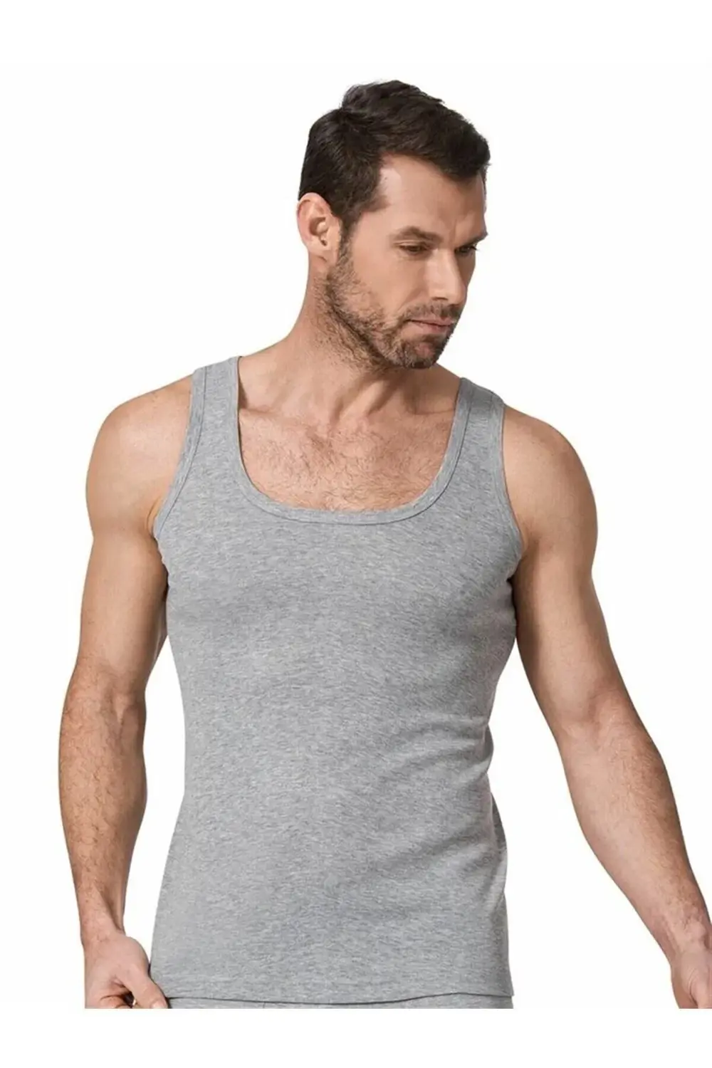 Erkek Gri Renk Ribana Atlet 3 Adet