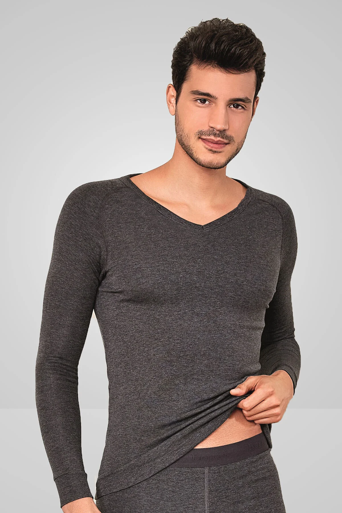 Erkek Gri Termal  Model V Yaka Uzun Kol Termal Fanila 758