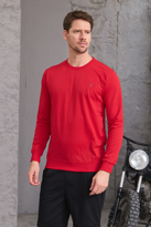 Erkek Hafif Yuvarlak Yaka Rahat Sweatshirt KIRMIZI