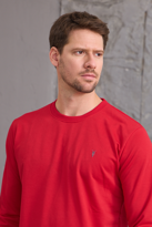 Erkek Hafif Yuvarlak Yaka Rahat Sweatshirt KIRMIZI