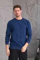 Erkek Hafif Yuvarlak Yaka Rahat Sweatshirt LACİVERT